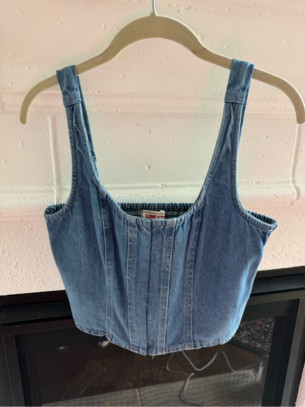 Lone City Cropped Denim Tank Top - Light Blue